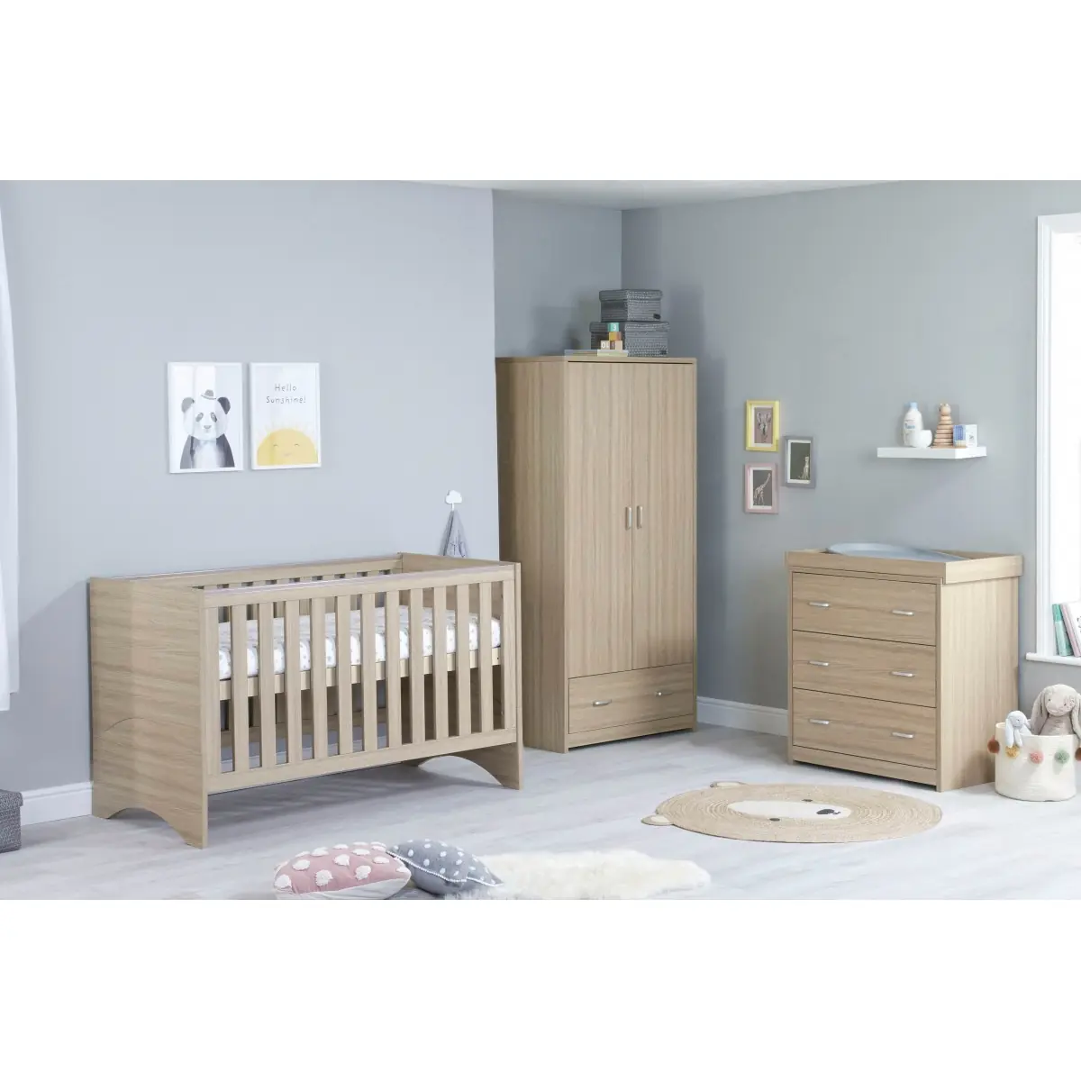 Image of Babymore Veni 3 Piece Furniture Room Set-Oak