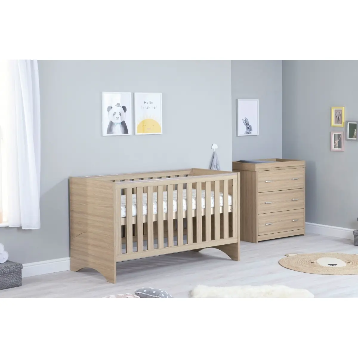 Image of Babymore Veni 2 Piece Furniture Room Set-Oak