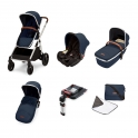 Ickle Bubba Eclipse Chrome Frame Travel System With Galaxy Carseat & Isofix Base-Midnight Blue/Tan