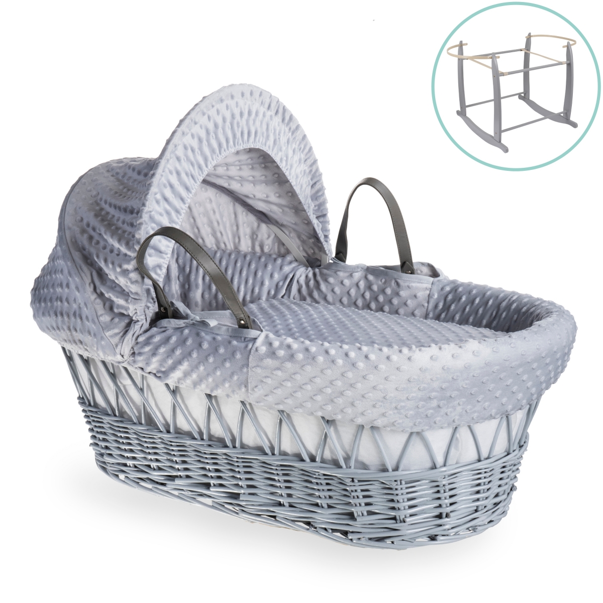 Clair De Lune Dimple Grey Wicker Moses Basket & Stand