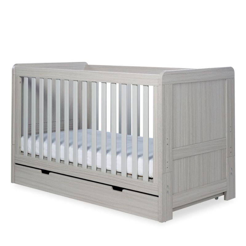 Ickle Bubba Pembrey Cot Bed and Under Drawer-Ash Grey