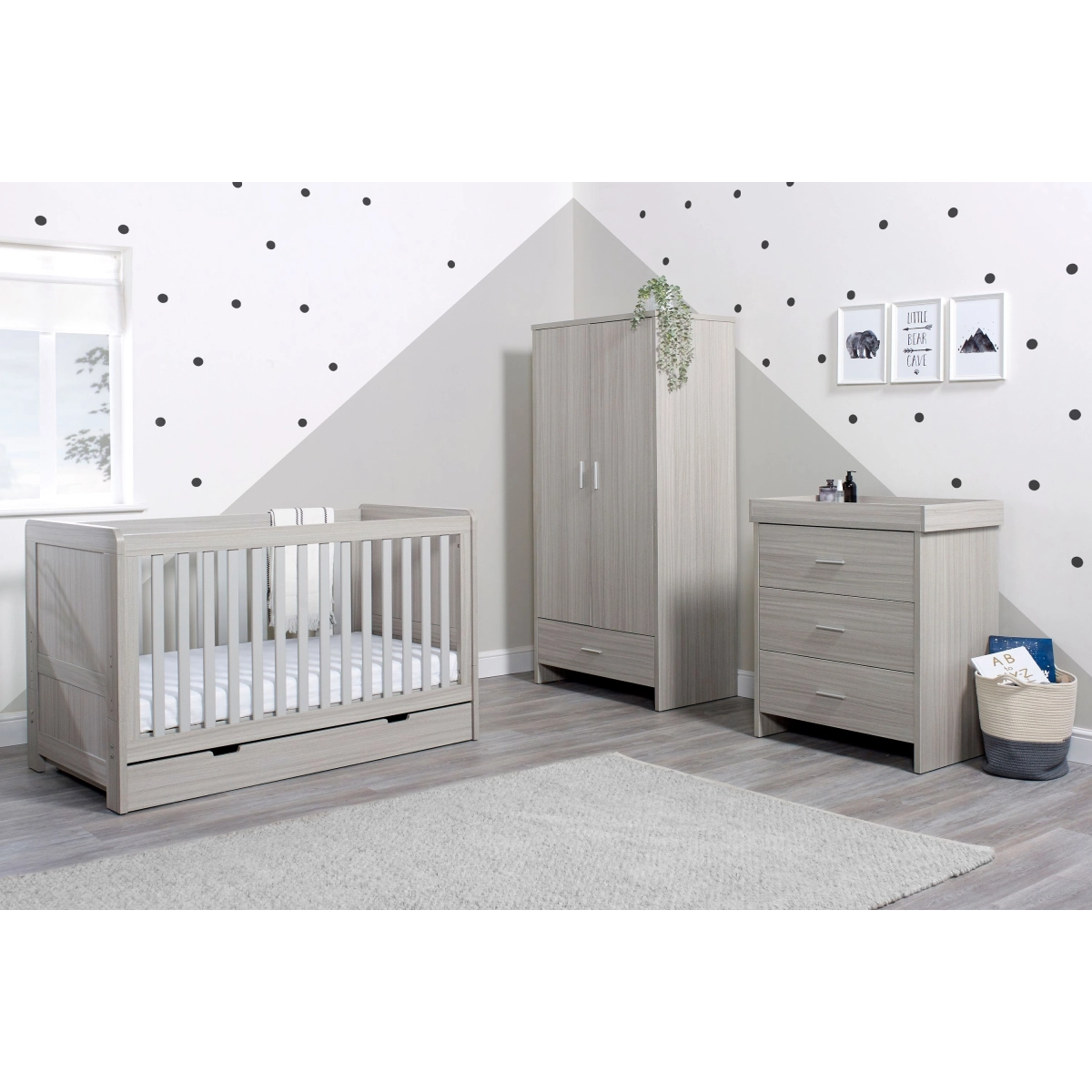 Image of Ickle Bubba Pembrey 3 Piece Furniture Set with Under Drawer-Ash Grey