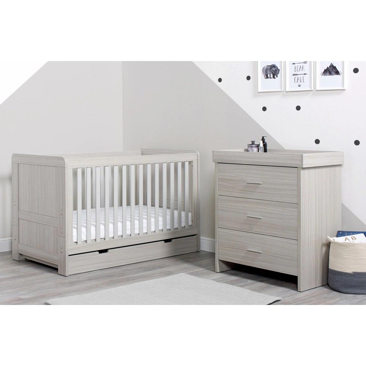 Image of Ickle Bubba Pembrey 2 Piece Furniture Set with Under Drawer-Ash Grey