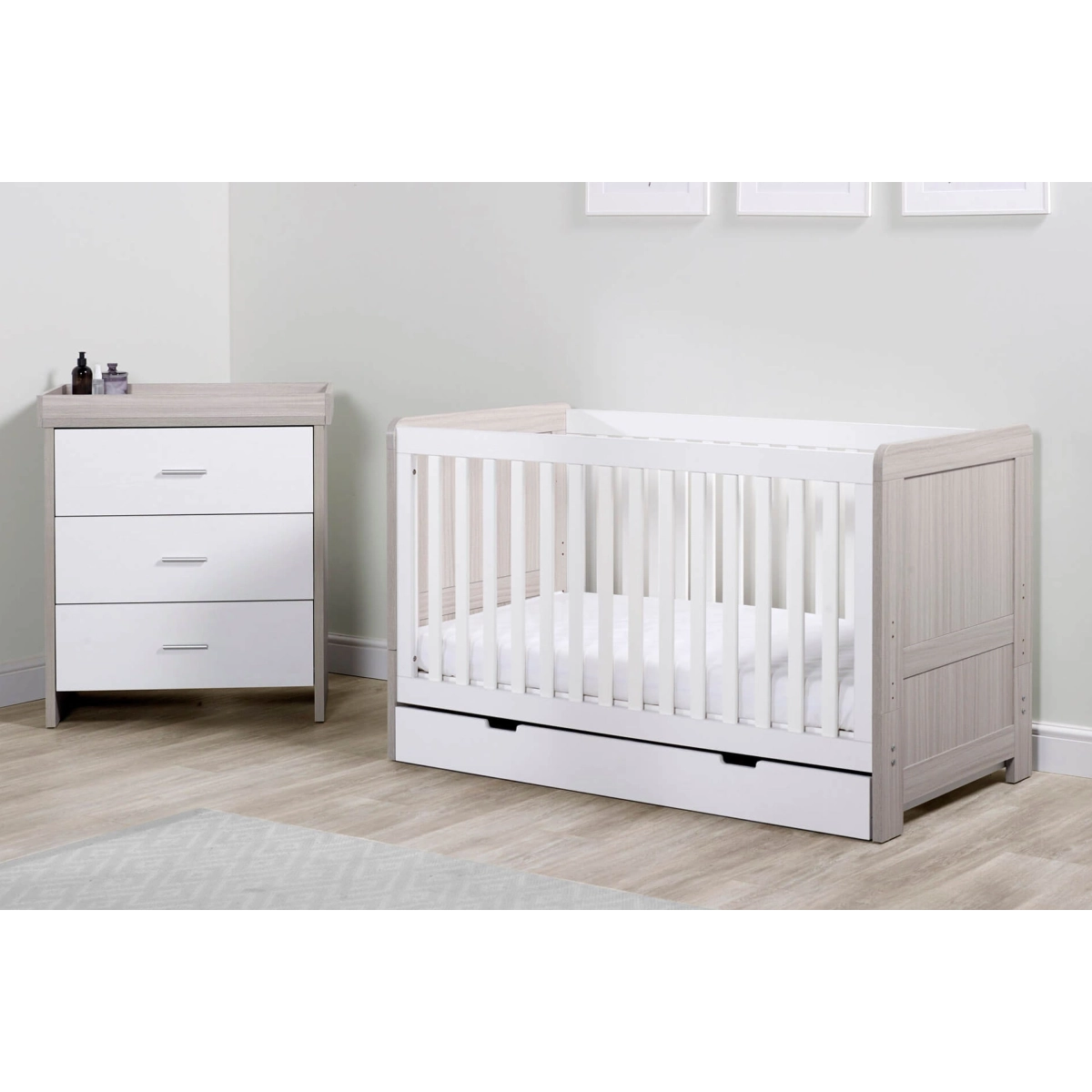 Image of Ickle Bubba Pembrey 2 Piece Furniture Set with Under Drawer-Ash Grey & White