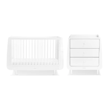 SnuzKot Mode 2 Piece Nursery Furniture Set-White + FREE 117x68 Sprung Mattress Worth £79.99!