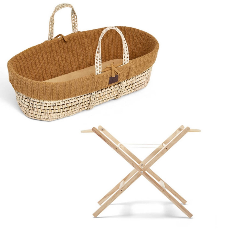 The Little Green Sheep Natural Knitted Moses Basket and Stand BundleHoney