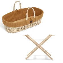 The Little Green Sheep Natural Knitted Moses Basket and Stand Bundle-Honey
