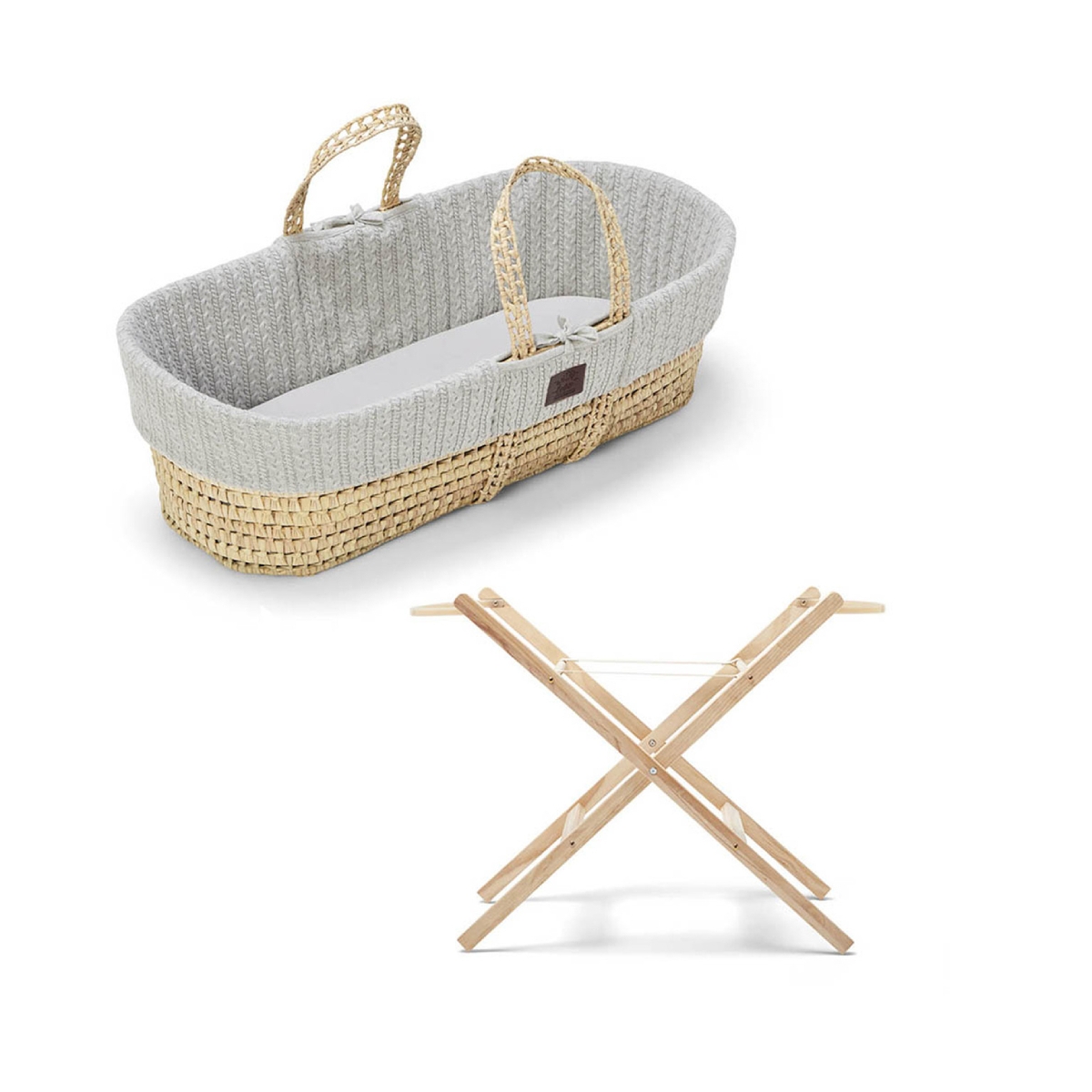 The Little Green Sheep Natural Knitted Moses Basket and Stand Bundle