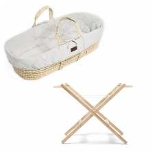 The Little Green Sheep Natural Quilted Moses Basket & Stand Bundle-Dove