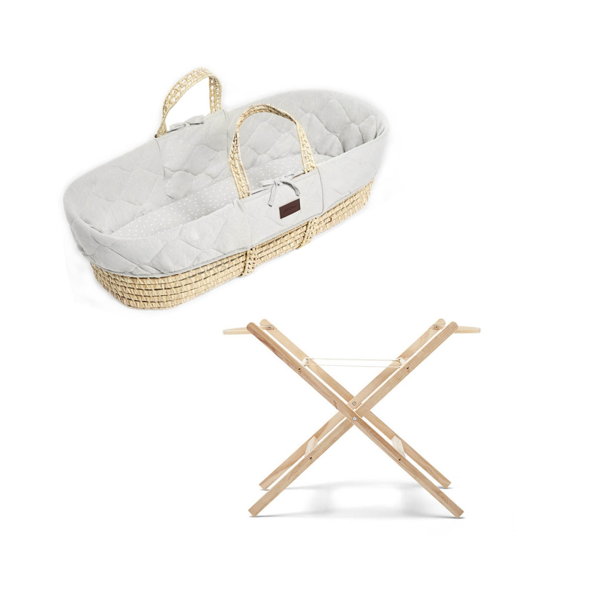 The Little Green Sheep Natural Quilted Moses Basket & Stand Bundle