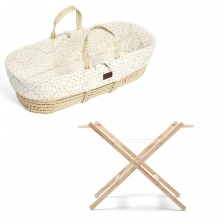 The Little Green Sheep Natural Quilted Moses Basket & Stand Bundle-Printed Linen Rice