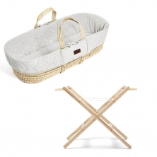 The Little Green Sheep Natural Quilted Moses Basket & Stand Bundle-Printed Dove Rice