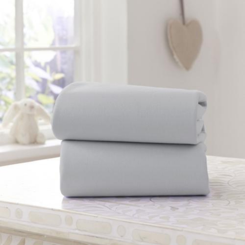 Clair De Lune 2 Pack Fitted Cotton Moses Basket Sheets-Grey