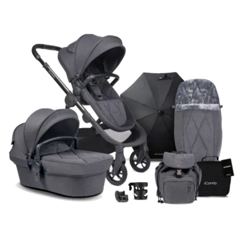 iCandy Orange Pushchair and Carrycot Complete Bundle Dark Slate Marl