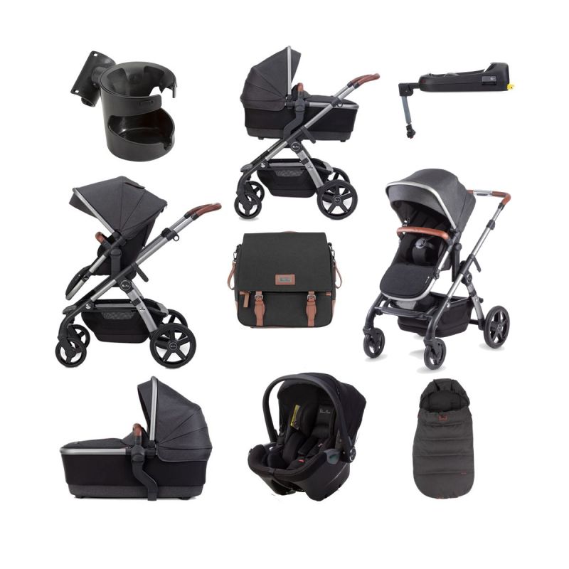 Silver Cross Wave Complete Baby 10 Piece Travel System Bundle -Charcoal (Exclusive to Kiddies Kingdom,) 