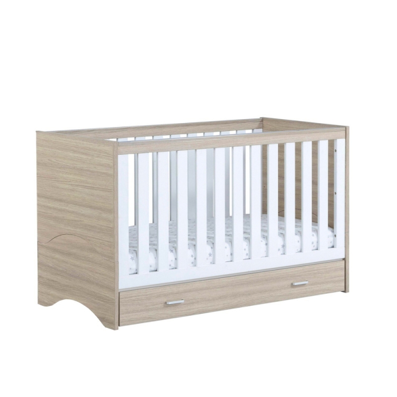 Babymore Veni Cot Bed with DrawerWhite/Oak