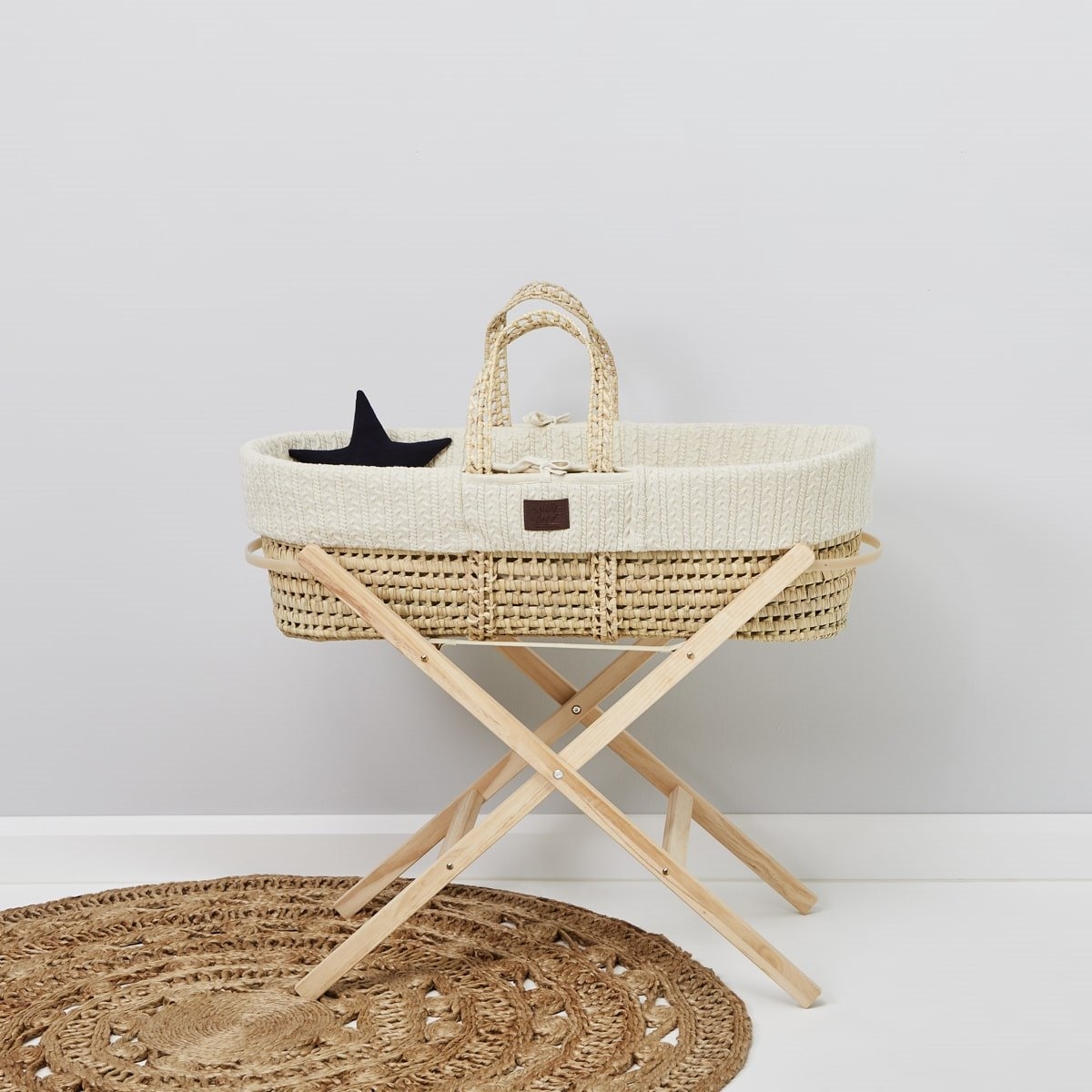 The Little Green Sheep Natural Knitted Moses Basket and Stand Bundle