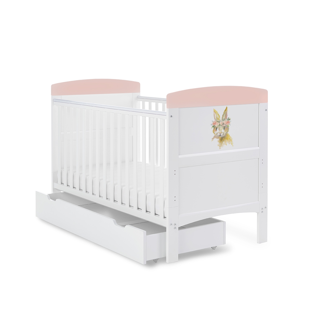 Obaby Grace Inspire Cot Bed & Under Drawer Water Colour Rabbit