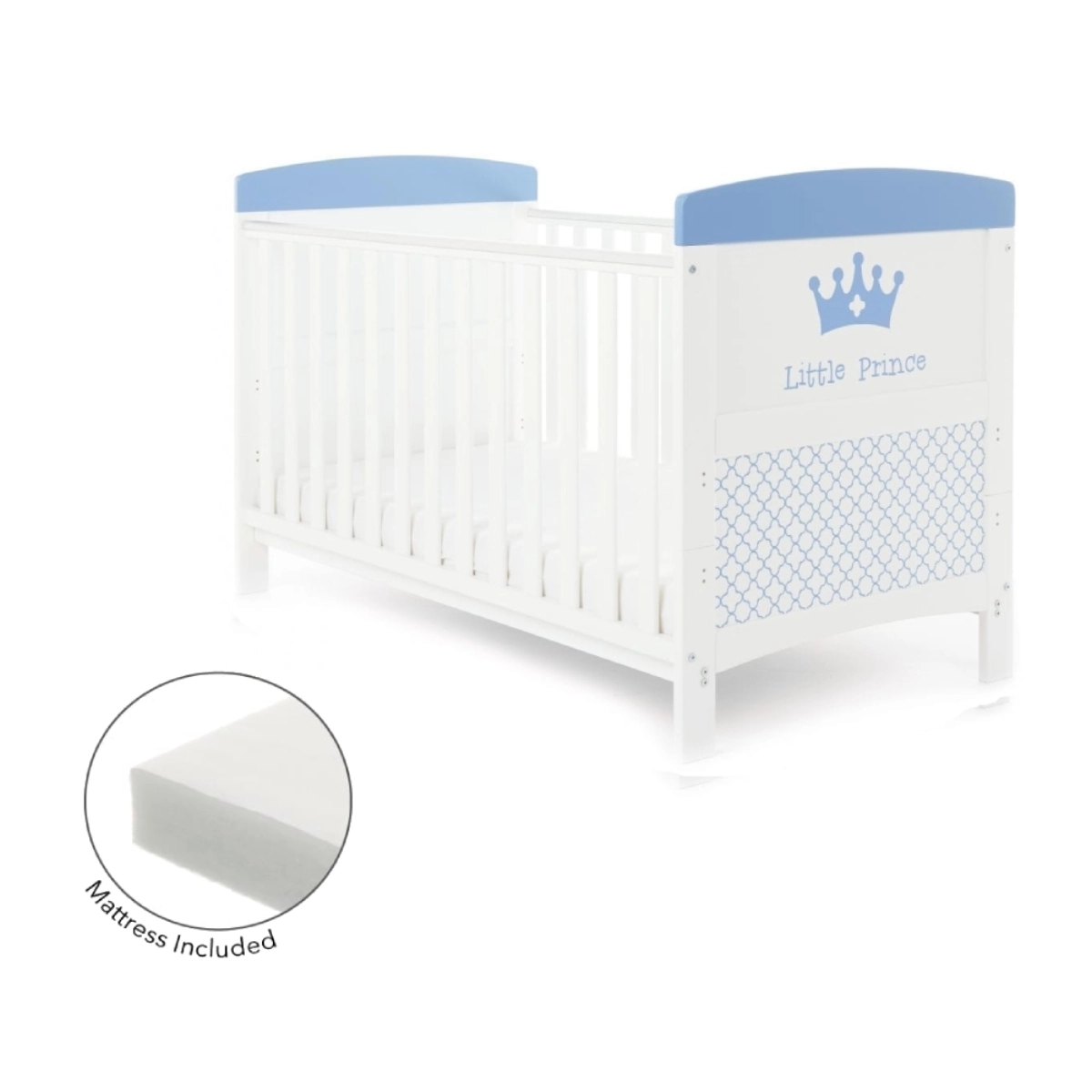Image of Obaby Grace Inspire Cot Bed & Fibre Mattress-Little Prince