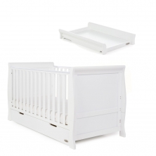 Obaby Stamford Classic Sleigh Cot Bed & Cot Top Changer-White 
