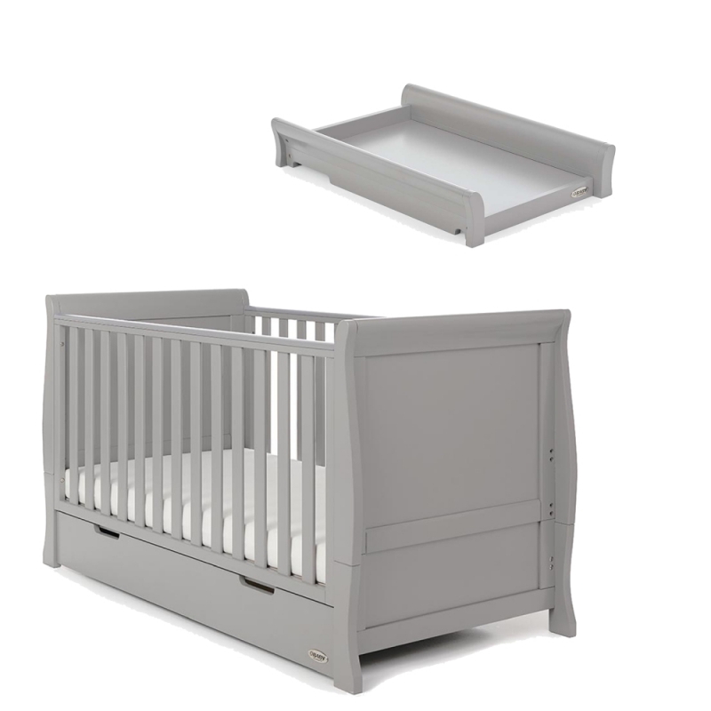 Obaby Stamford Classic Sleigh Cot Bed & Cot Top Changer-Warm Grey