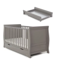Obaby Stamford Classic Sleigh Cot Bed & Cot Top Changer-Taupe Grey 