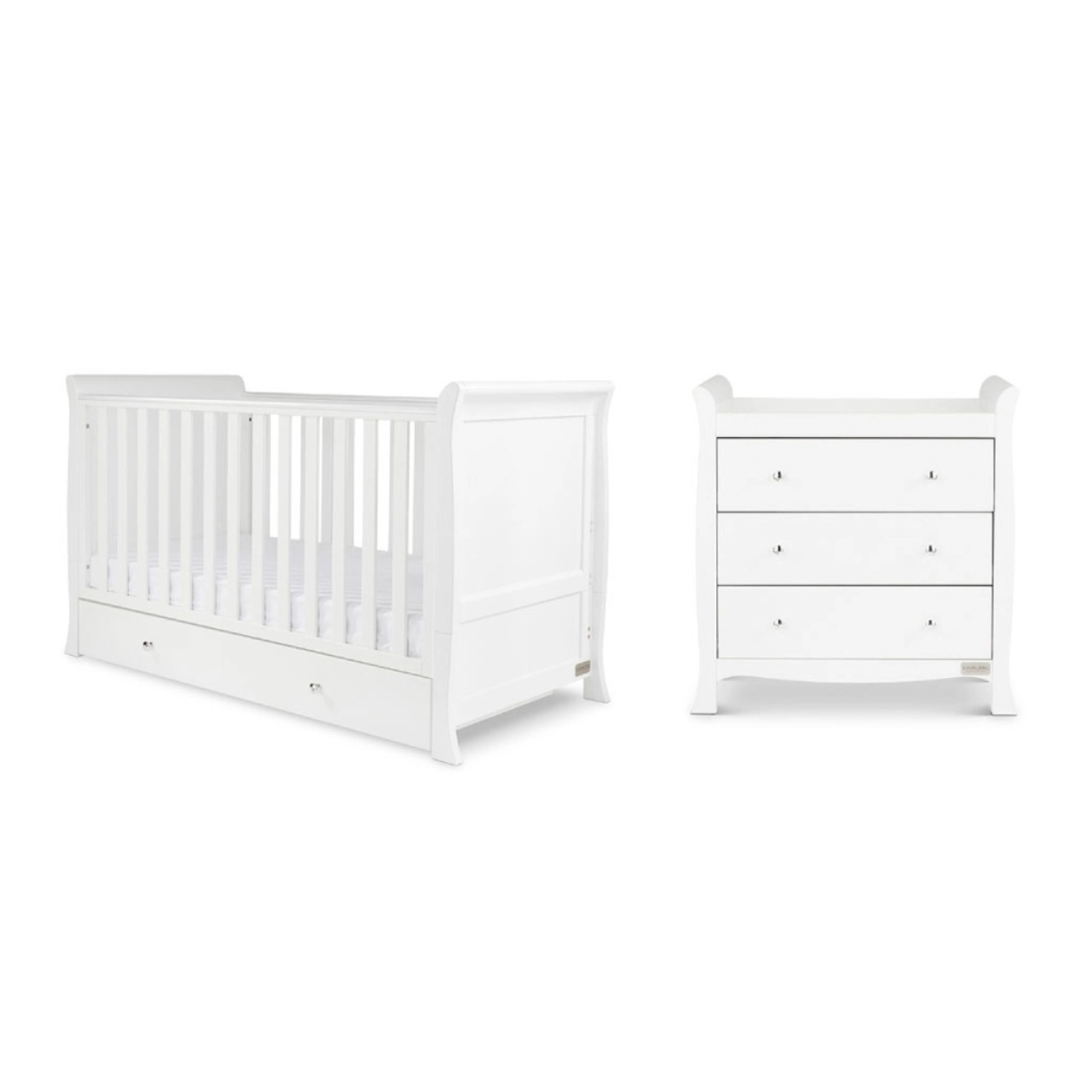 Image of Ickle Bubba Snowdon Classic 2 Piece Furniture Set and Finest Mattress-White