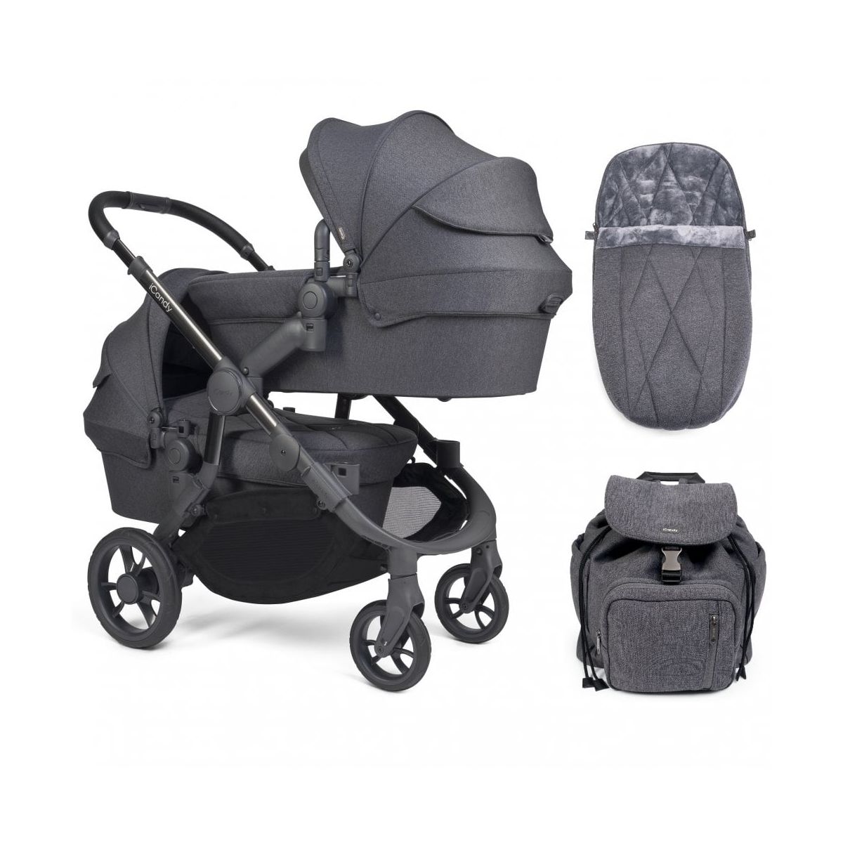 Image of iCandy Orange Twin Pushchair and Carrycot - Dark Slate Marl