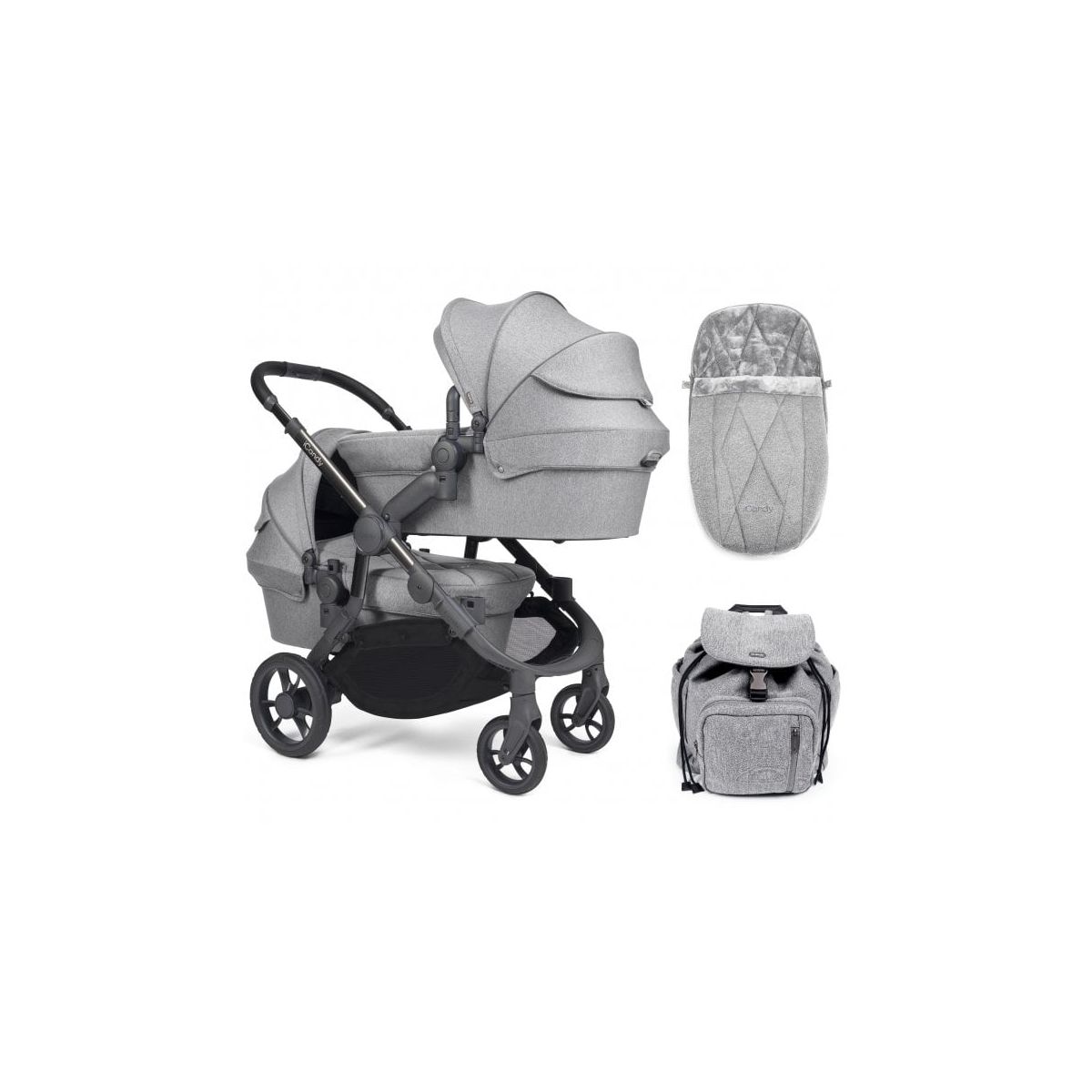 Image of iCandy Orange Twin Pushchair and Carrycot - Light Slate Marl