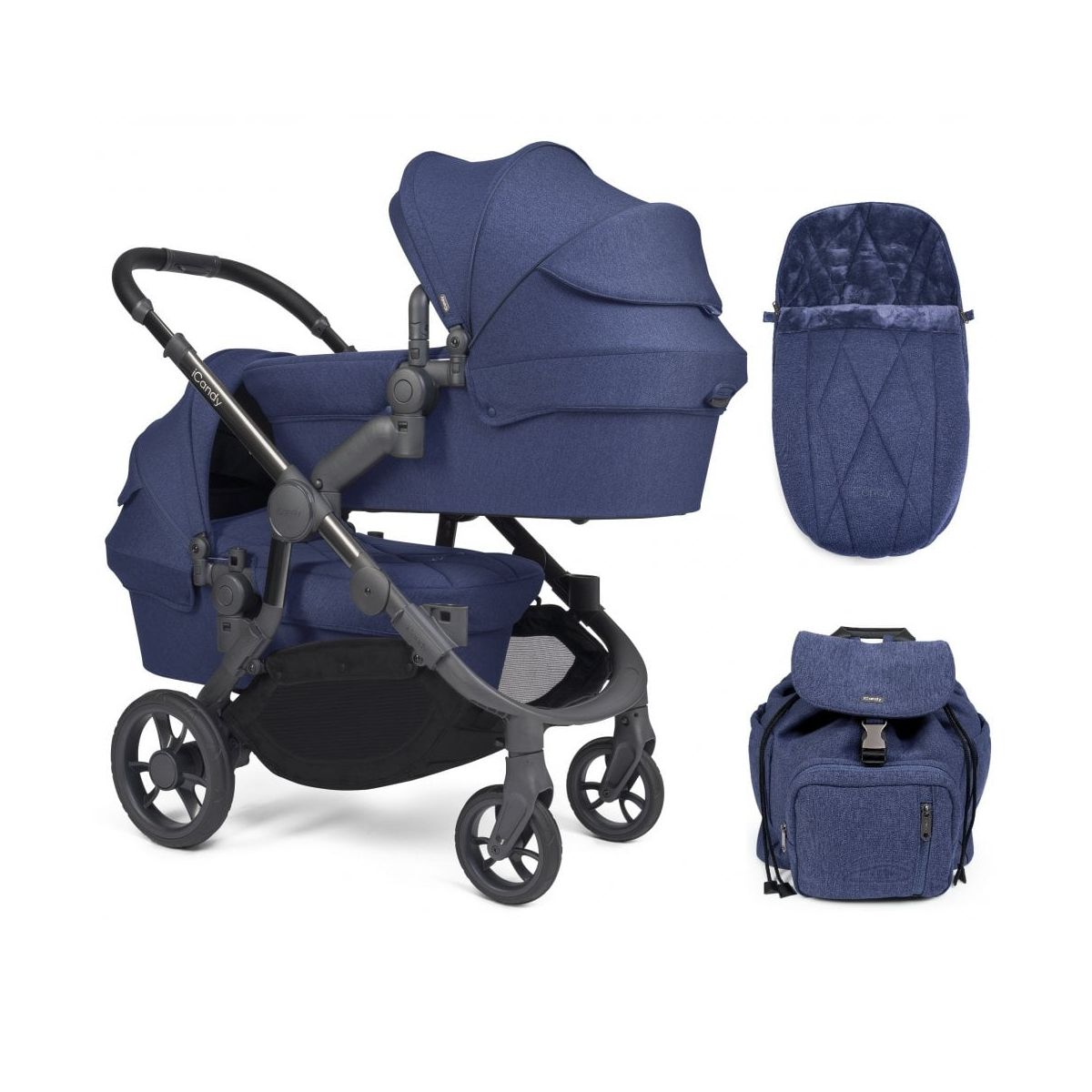 Image of iCandy Orange Twin Pushchair and Carrycot - Royal Blue Marl