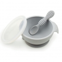 Bumkins First Feeding Set-Bowl With Spoon And Lid-Grey