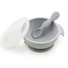 Bumkins First Feeding Set-Bowl With Spoon And Lid-Grey