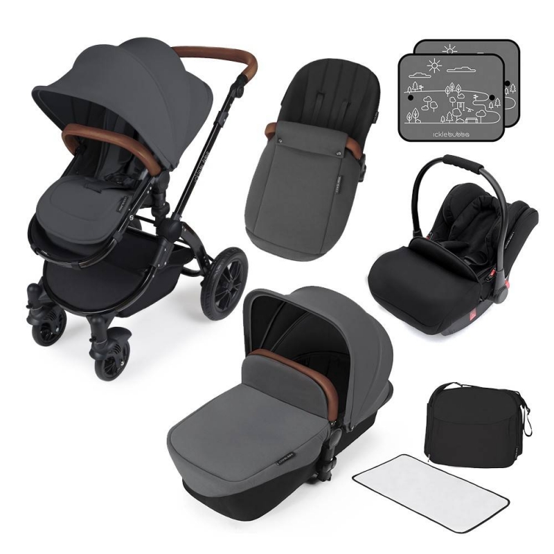 Ickle Bubba Stomp V3 Black Frame 3in1 Travel System-Graphite Grey (Exclusive to Kiddies Kingdom)
