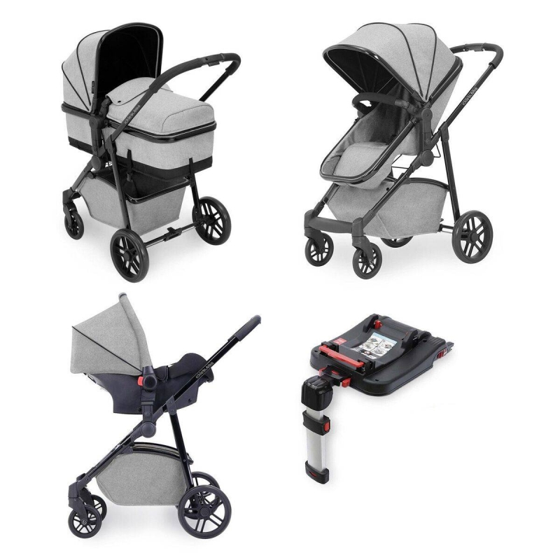 Ickle Bubba Moon 3-In-One Travel System with Galaxy Carseat & Isofix Base-Silver Grey