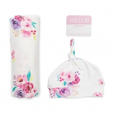 Lulujo Bamboo Hat and Swaddle Blankets-Posies