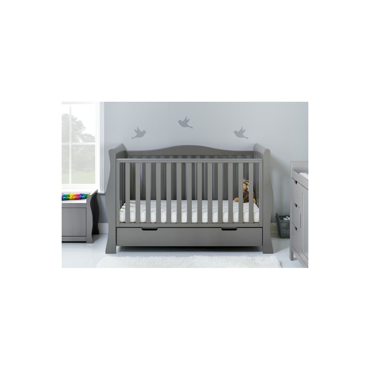 Obaby Stamford Luxe Sleigh Cot Bed Including Underbed Drawer