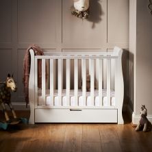 Obaby Stamford Sleigh SPACE SAVER Cot with Under Drawer-White 