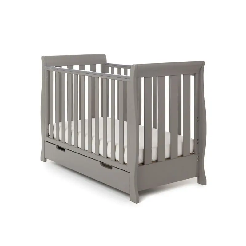 Obaby Stamford Mini Sleigh Cot Bed Including Underbed Drawer-Taupe Grey