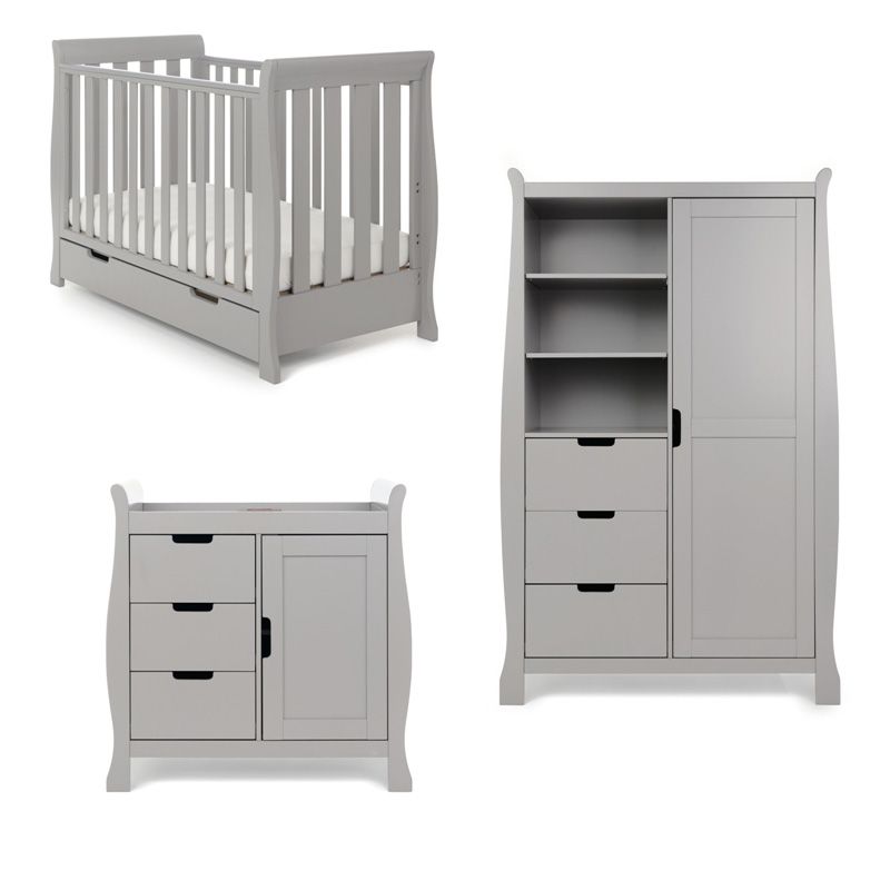 Obaby Stamford Mini Sleigh 3 Piece Furniture Roomset-Warm Grey 