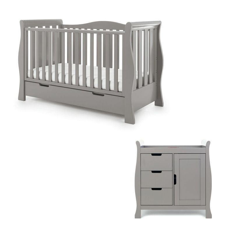 Obaby Stamford Luxe Sleigh 2 Piece Furniture Room Set-Taupe Grey (NEW)