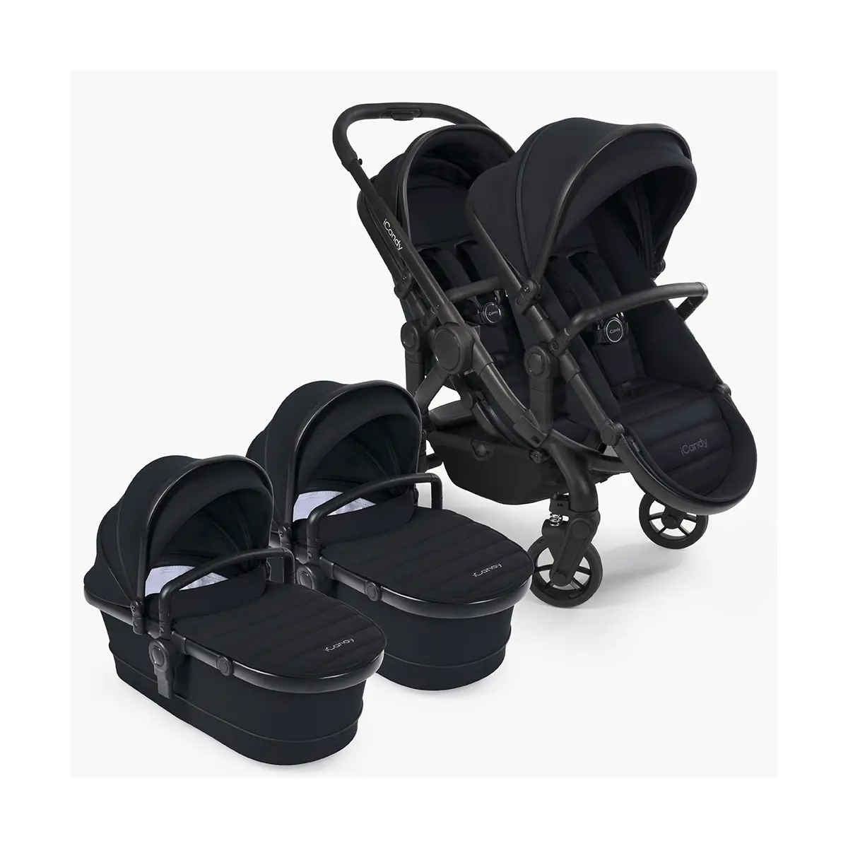 Image of iCandy Peach 7 Twin Pushchair Bundle - Black Edition