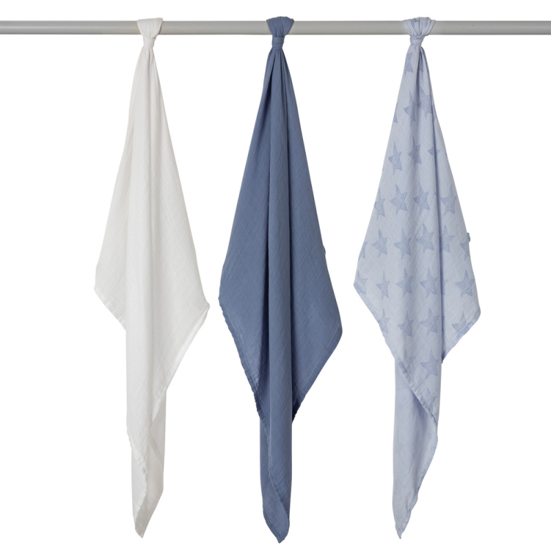 ClevaMama Muslin Cloth Set Super Soft Bamboo & Cotton-Blue (New 2022) (3540)