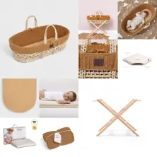 The Little Green Sheep Natural Knitted 6pc Moses Basket Bundle-Honey