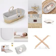The Little Green Sheep Natural Knitted 6pc Moses Basket Bundle-Dove