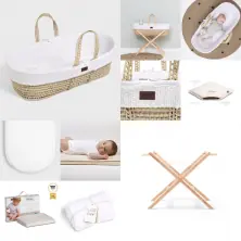 The Little Green Sheep Natural Knitted 6pc Moses Basket Bundle-White