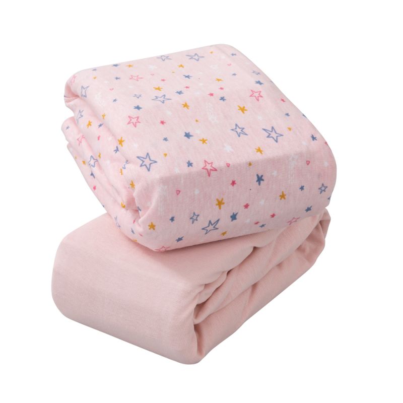 ClevaMama Jersey Cotton Fitted Sheets For Travel Cot (68x97 cm)-Pink