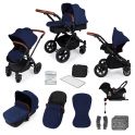 Ickle Bubba Stomp V3 Black Frame Travel System With Galaxy Carseat & Isofix Base-Navy