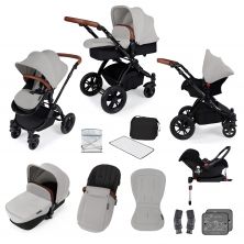 Ickle Bubba Stomp V3 Black Frame Travel System With Galaxy Carseat & Isofix Base-Silver
