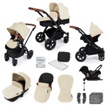 Ickle Bubba Stomp V3 Black Frame Travel System With Galaxy Carseat & Isofix Base-Sand