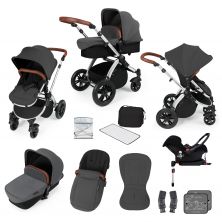 Ickle Bubba Stomp V3 Silver Frame All-in-one Travel System With Isofix Base-Graphite Grey